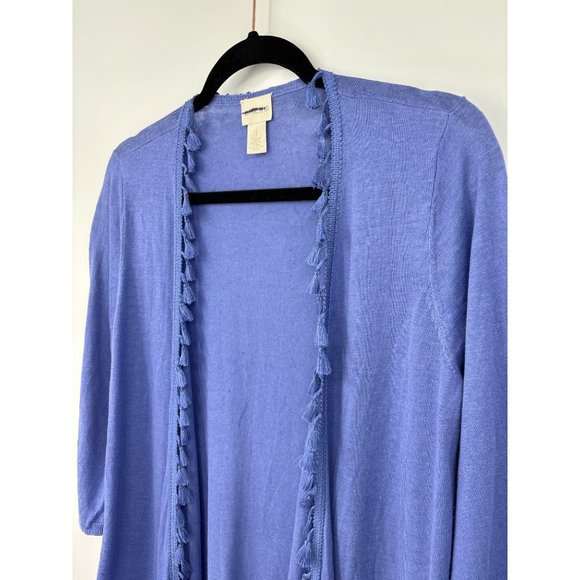 Chico's Tassel Cardigan Open Front Linen Blend Blue Size 1 (8) - Picture 4 of 7